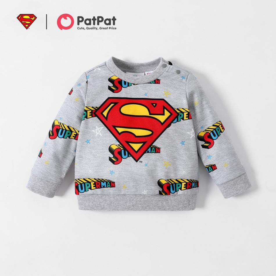 Superman Baby Boy Big Logo and Stars Pullover Sweatshirt Grey