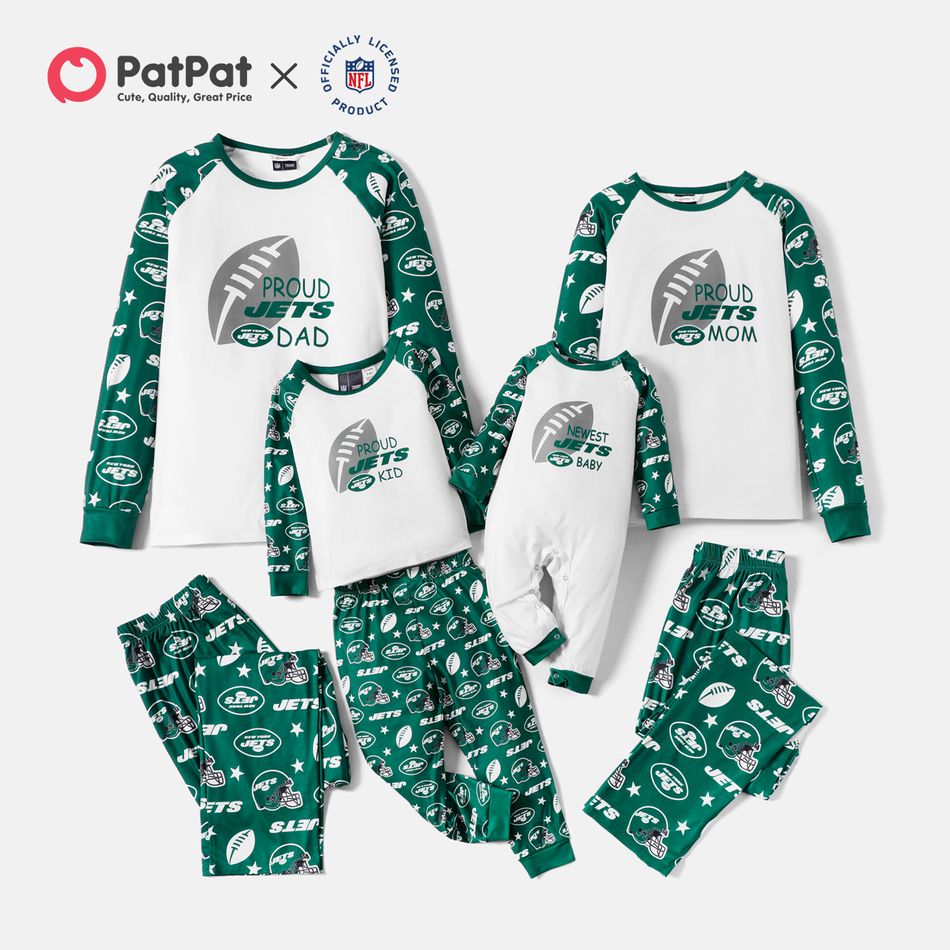 NFL Family Matching JETS Colorblock Top and Allover Pants Pajamas Sets Green