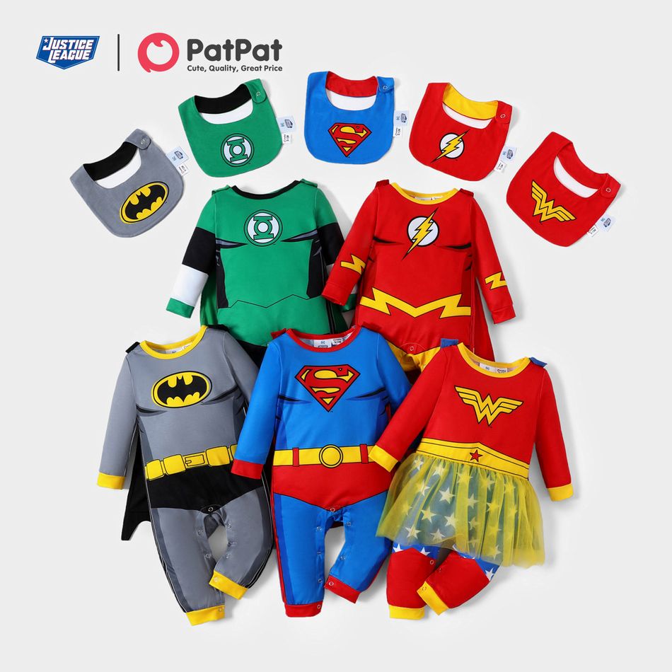 Justice League Baby Boy/Girl Super Heroes Costume Jumpsuit with Cloak and Bib Set Grey big image 7