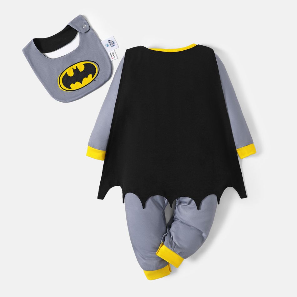 Justice League Baby Boy/Girl Super Heroes Costume Jumpsuit with Cloak and Bib Set Grey big image 2