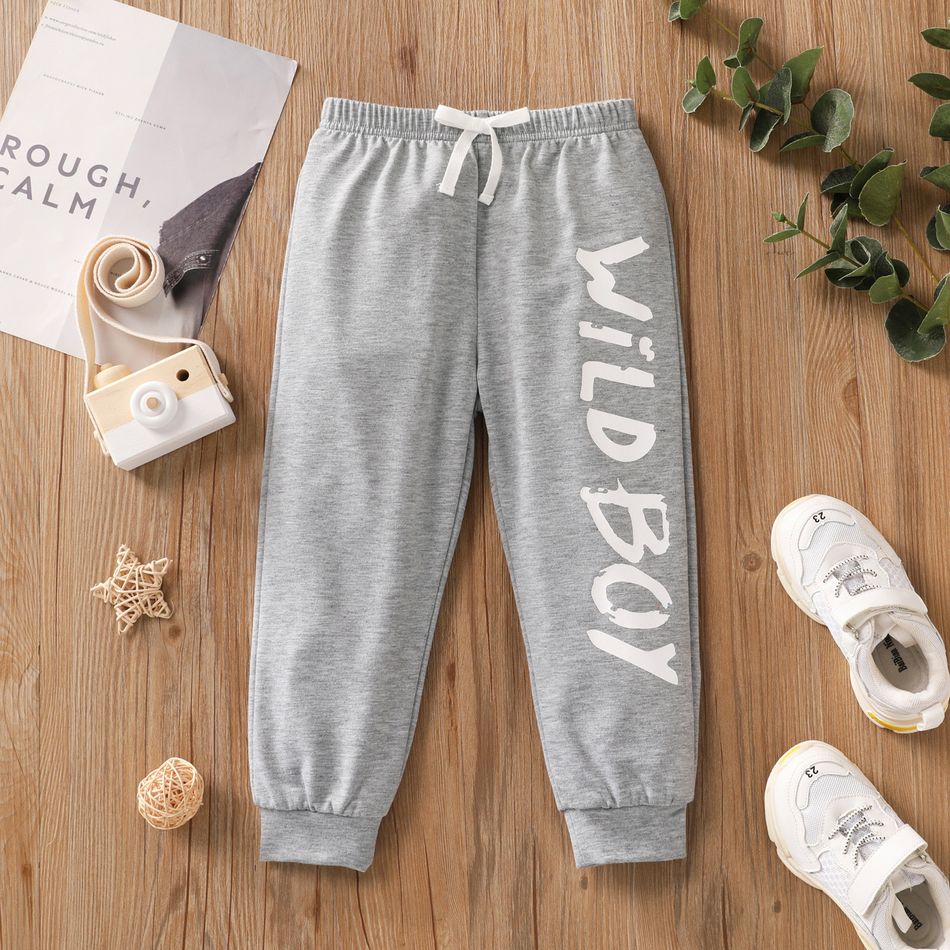 Toddler Boy Letter Print Elasticized Solid Color Pants Light Grey big image 1