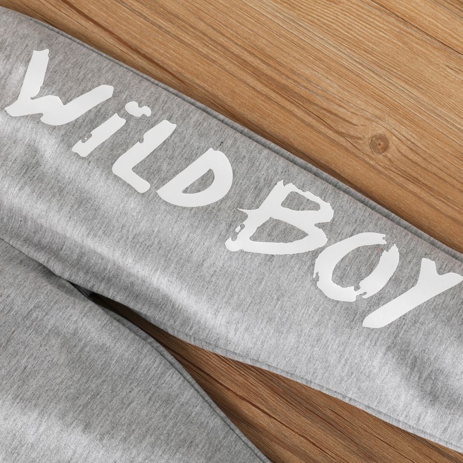 Toddler Boy Letter Print Elasticized Solid Color Pants Light Grey big image 5
