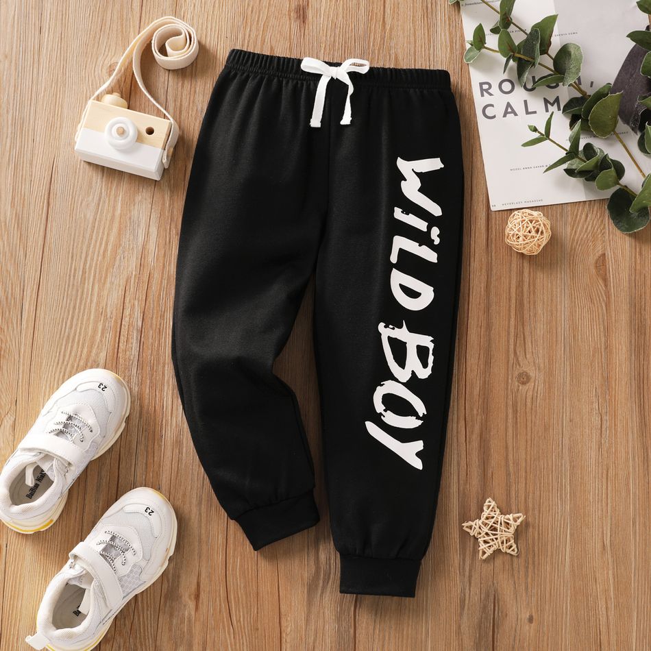 1-piece Toddler Boy Colorblock Dinosaur Print Hoodie Sweatshirt/ Letter Print Pants Black big image 1