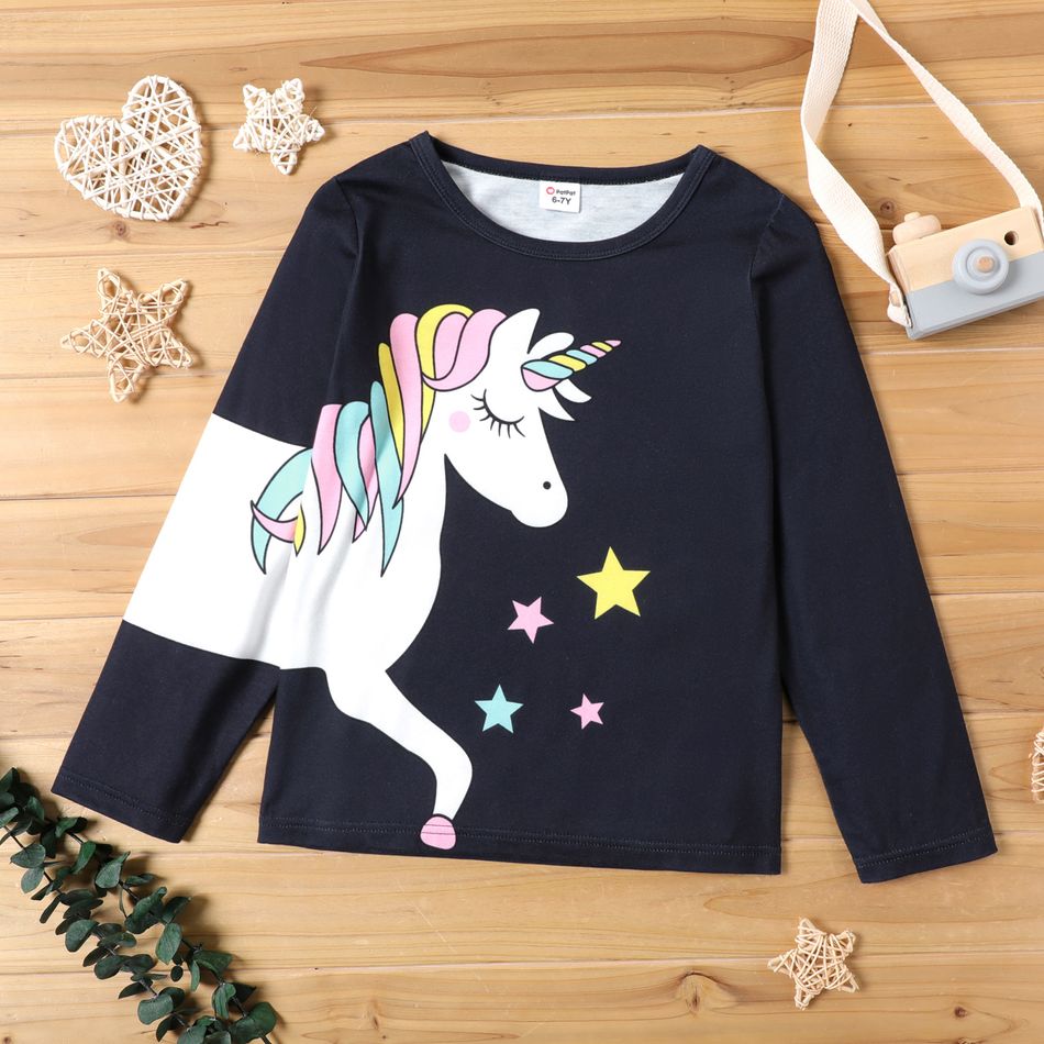 Criança Mulher Estampado animal Manga comprida T-shirts Azul Escuro