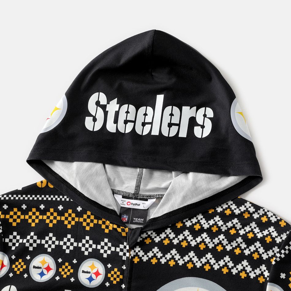 NFL Family Matching Christmas Steelers Allover Zip-up Hooded Pajamas Onesies Black big image 9