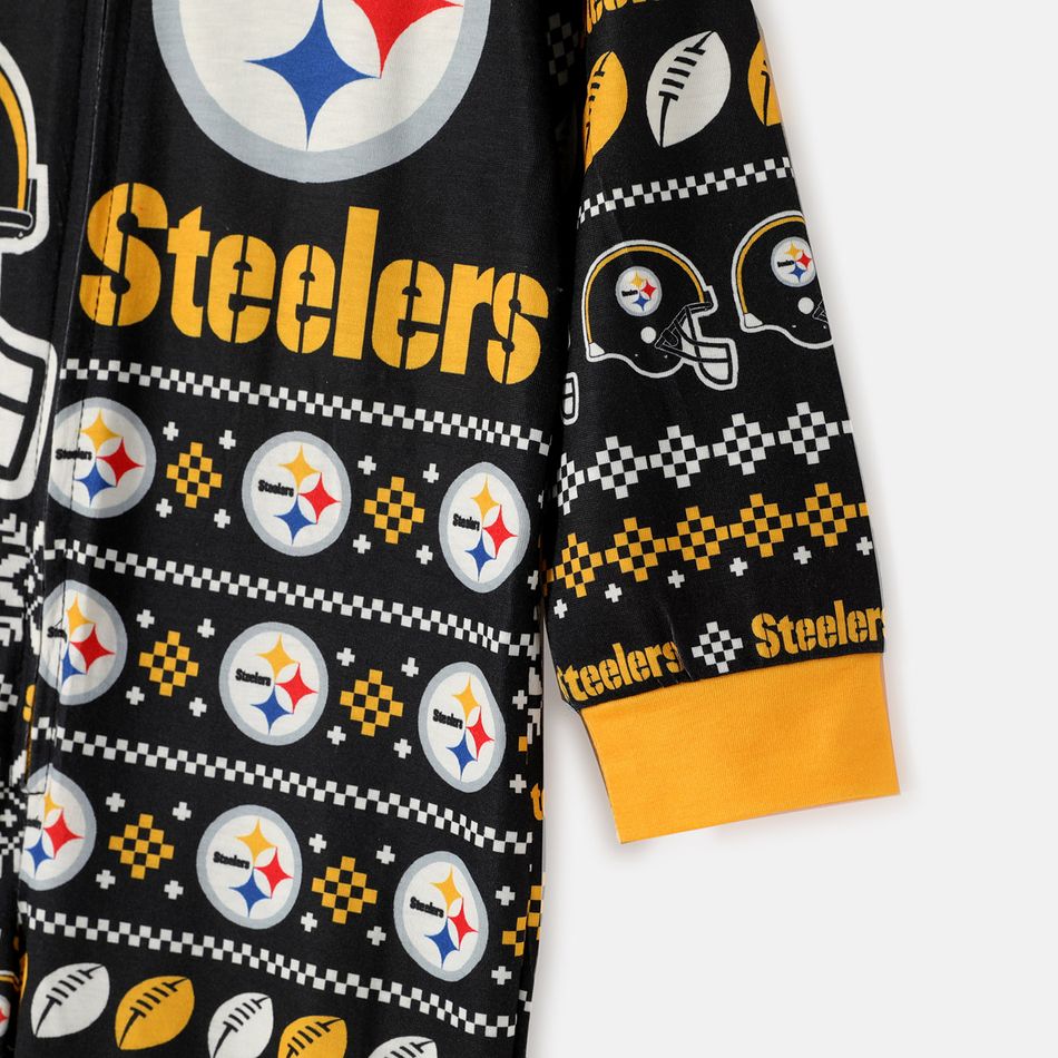 NFL Family Matching Christmas Steelers Allover Zip-up Hooded Pajamas Onesies Black big image 10