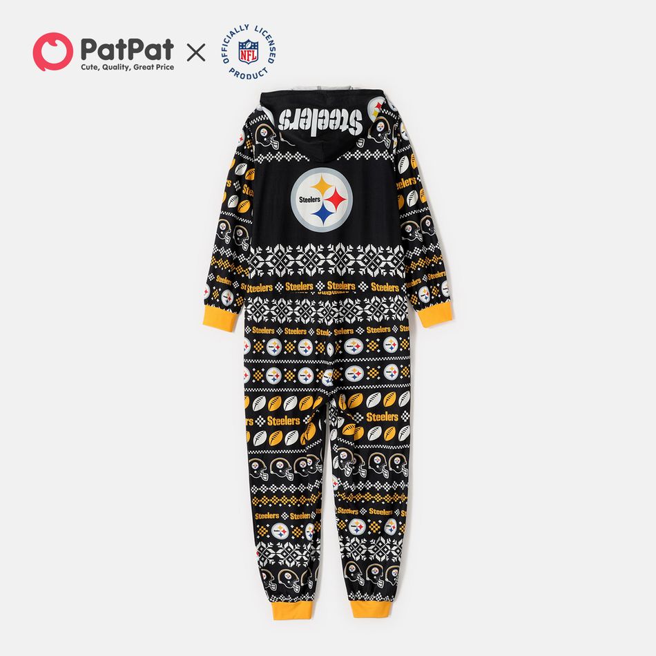NFL Family Matching Christmas Steelers Allover Zip-up Hooded Pajamas Onesies Black big image 7
