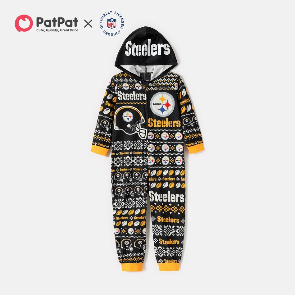 NFL Family Matching Christmas Steelers Allover Zip-up Hooded Pajamas Onesies Black big image 6