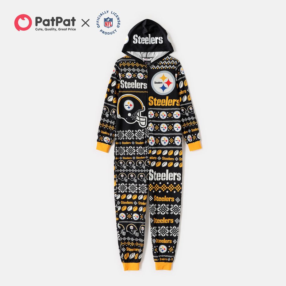 NFL Family Matching Christmas Steelers Allover Zip-up Hooded Pajamas Onesies Black big image 3