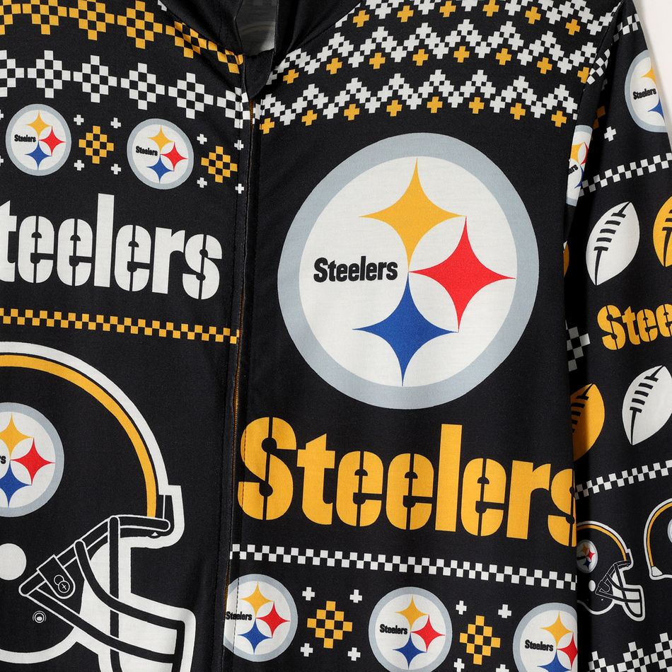 NFL Family Matching Christmas Steelers Allover Zip-up Hooded Pajamas Onesies Black big image 8