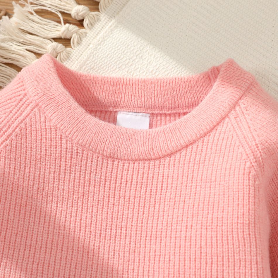 Baby Girl Solid Round Neck Long-sleeve Knitted Pullover Sweater Pink big image 4