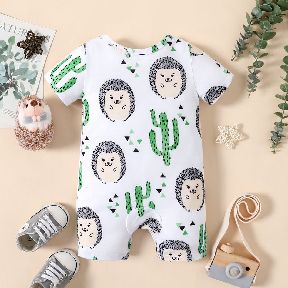 Baby Boy/Girl All Over Hedgehog and Cactus Print Short-sleeve Romper Colorful big image 2