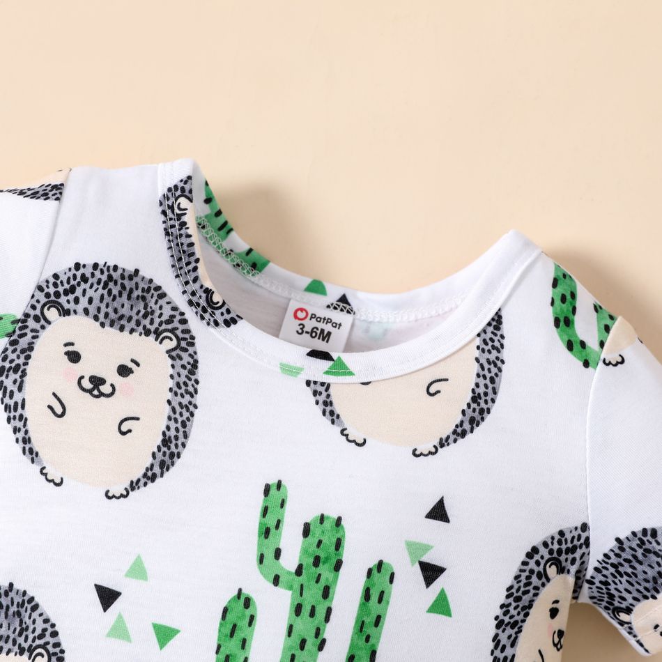 Baby Boy/Girl All Over Hedgehog and Cactus Print Short-sleeve Romper Colorful big image 3