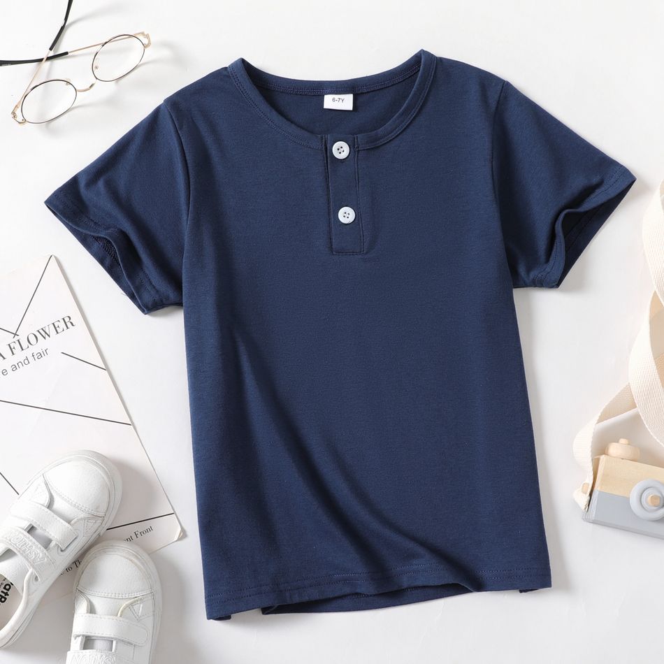 Kid Boy Button Design Stripe/ Dark Blue Short-sleeve Henley Shirt Tibetanblue