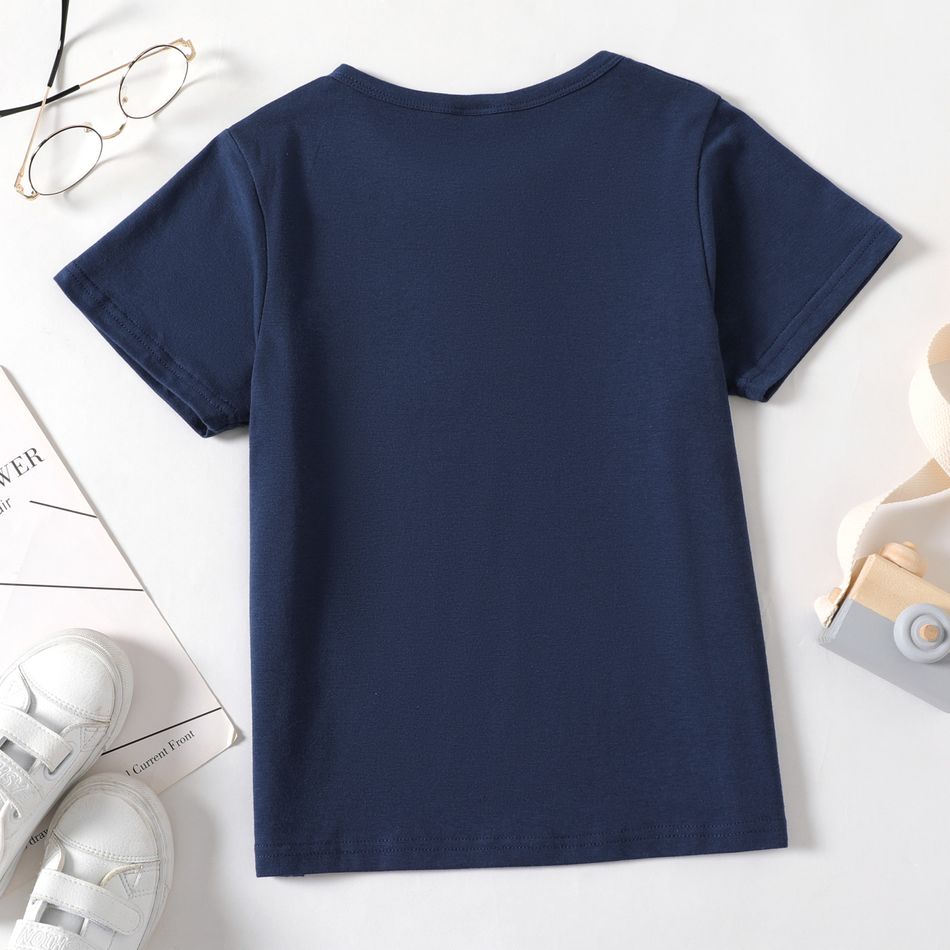 Kid Boy Button Design Stripe/ Dark Blue Short-sleeve Henley Shirt Tibetanblue big image 3