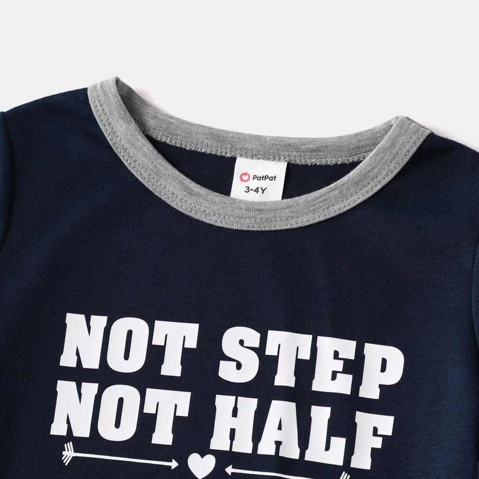 Family Matching Letter Print Blue Short-sleeve Plaid Pajamas Sets (Flame Resistant) royalblue big image 8