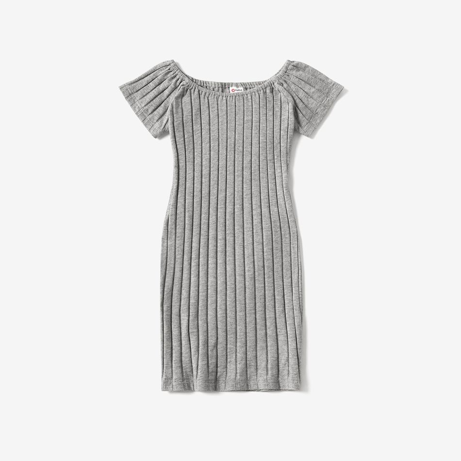 Grey Ribbed Short-sleeve Bodycon Dress for Mom and Me DeepGery big image 10
