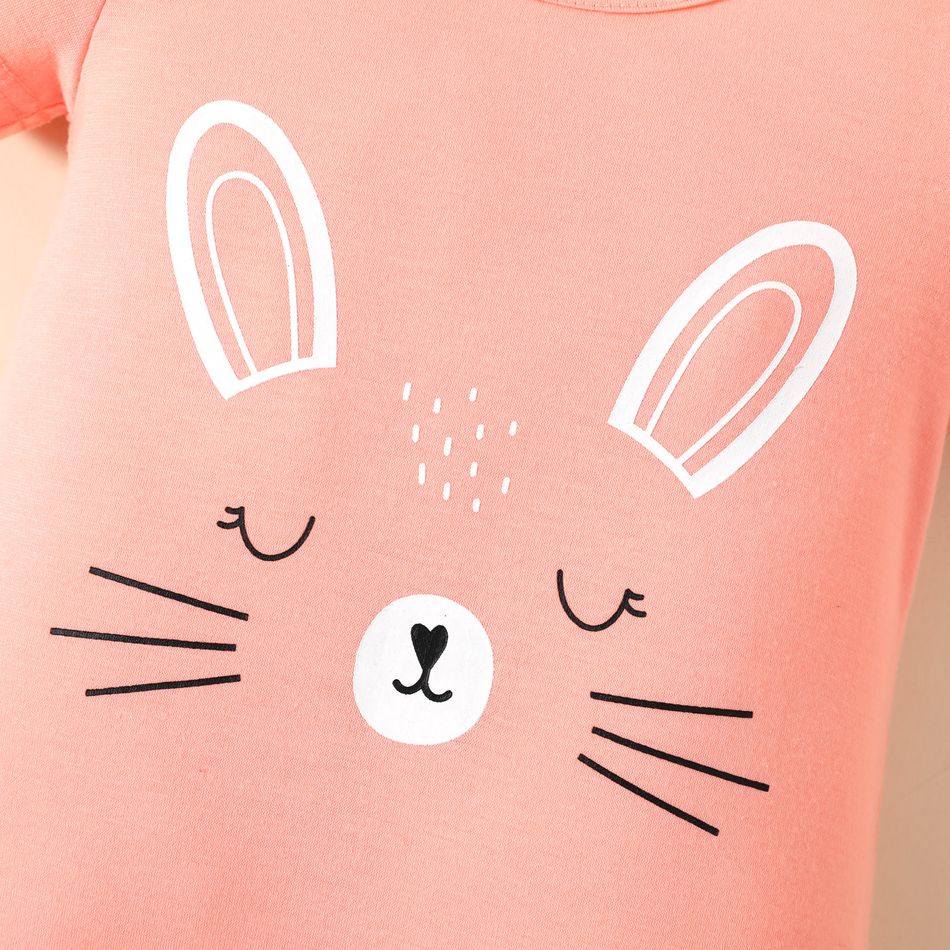 Baby Girl Rabbit Print Short-sleeve Romper Pink big image 3
