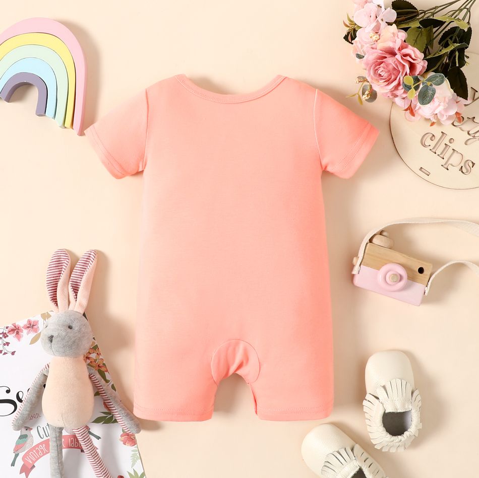 Baby Girl Rabbit Print Short-sleeve Romper Pink big image 5
