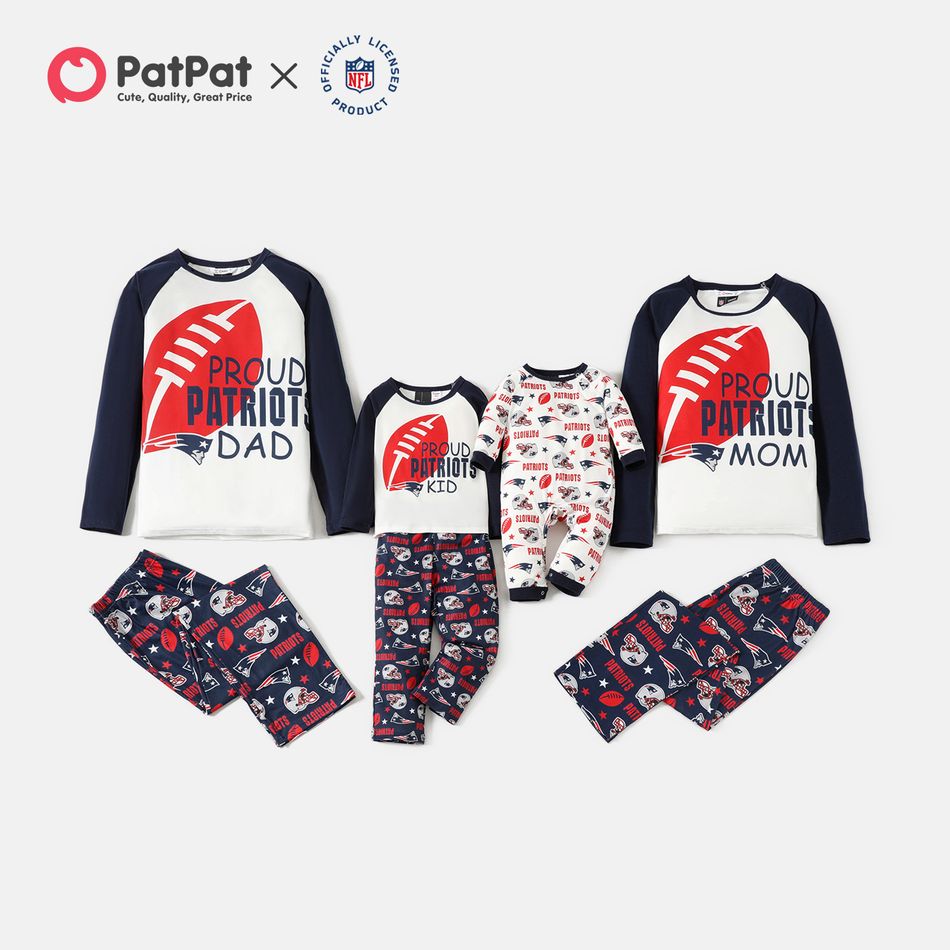 nfl الأسرة المطابقة أعلى colorblock patrots وكل انحاء السراويل منامة مجموعات الأزرق الملكي big image 4