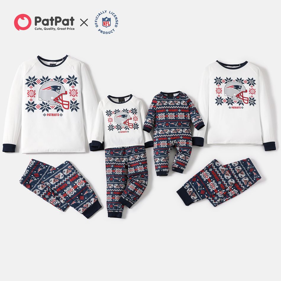 NFL Family Matching PATROTS Graphic Top and Allover Pants Pajamas Sets Blue