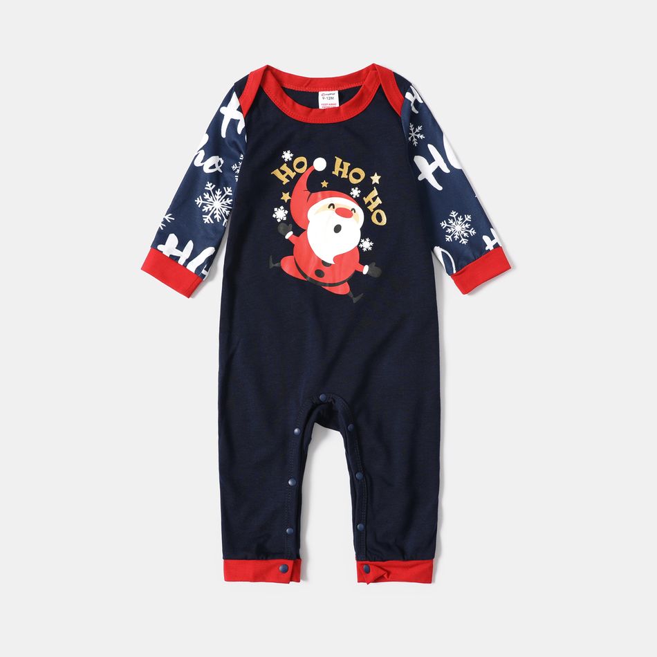 Christmas Santa and Snowflake Print Long-sleeve Family Matching Pajamas Set (Flame Resistant) Royal Blue big image 12