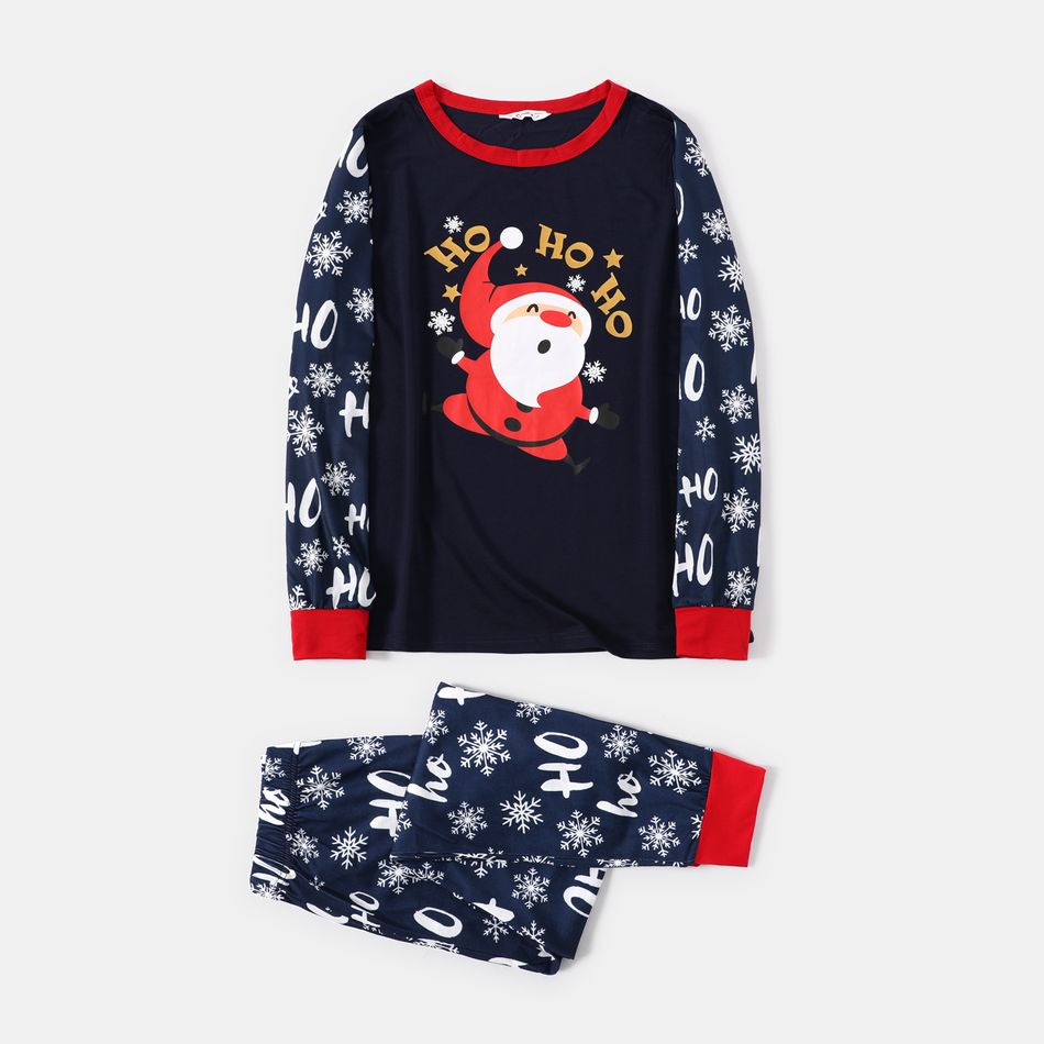 Christmas Santa and Snowflake Print Long-sleeve Family Matching Pajamas Set (Flame Resistant) Royal Blue big image 8