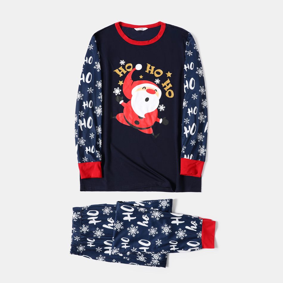 Christmas Santa and Snowflake Print Long-sleeve Family Matching Pajamas Set (Flame Resistant) Royal Blue big image 2