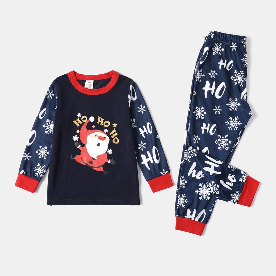 Christmas Santa and Snowflake Print Long-sleeve Family Matching Pajamas Set (Flame Resistant) Royal Blue big image 9