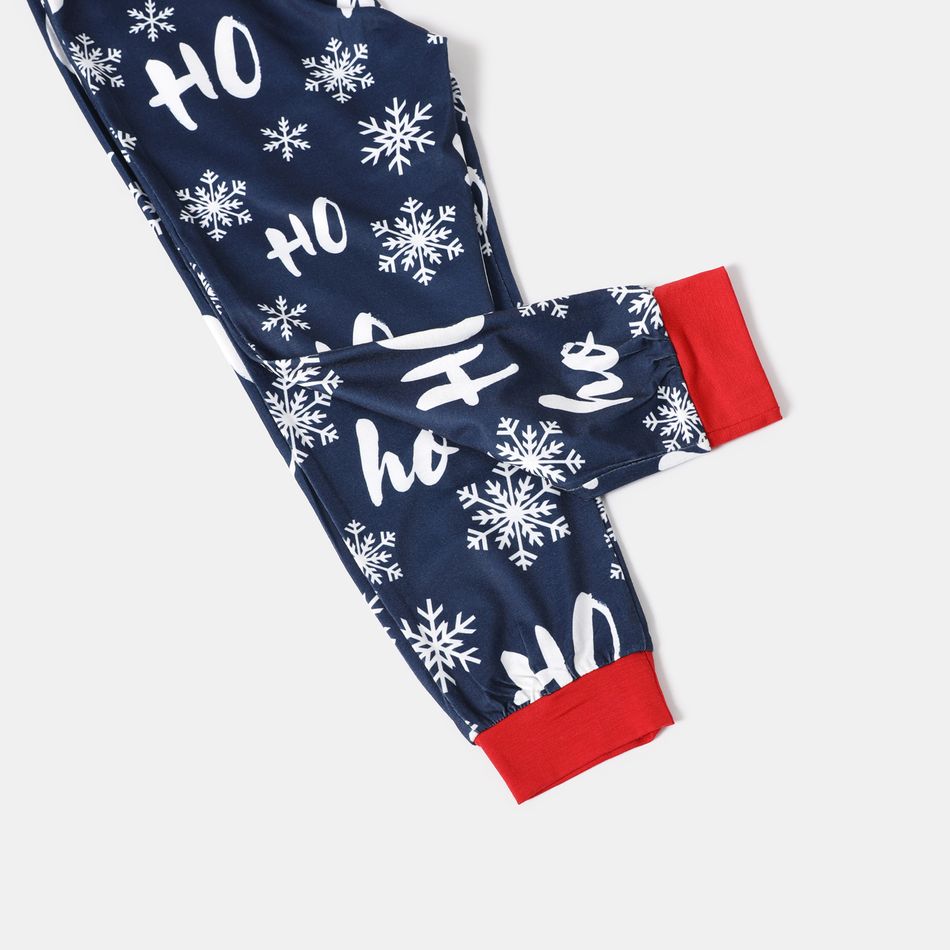 Christmas Santa and Snowflake Print Long-sleeve Family Matching Pajamas Set (Flame Resistant) Royal Blue big image 10