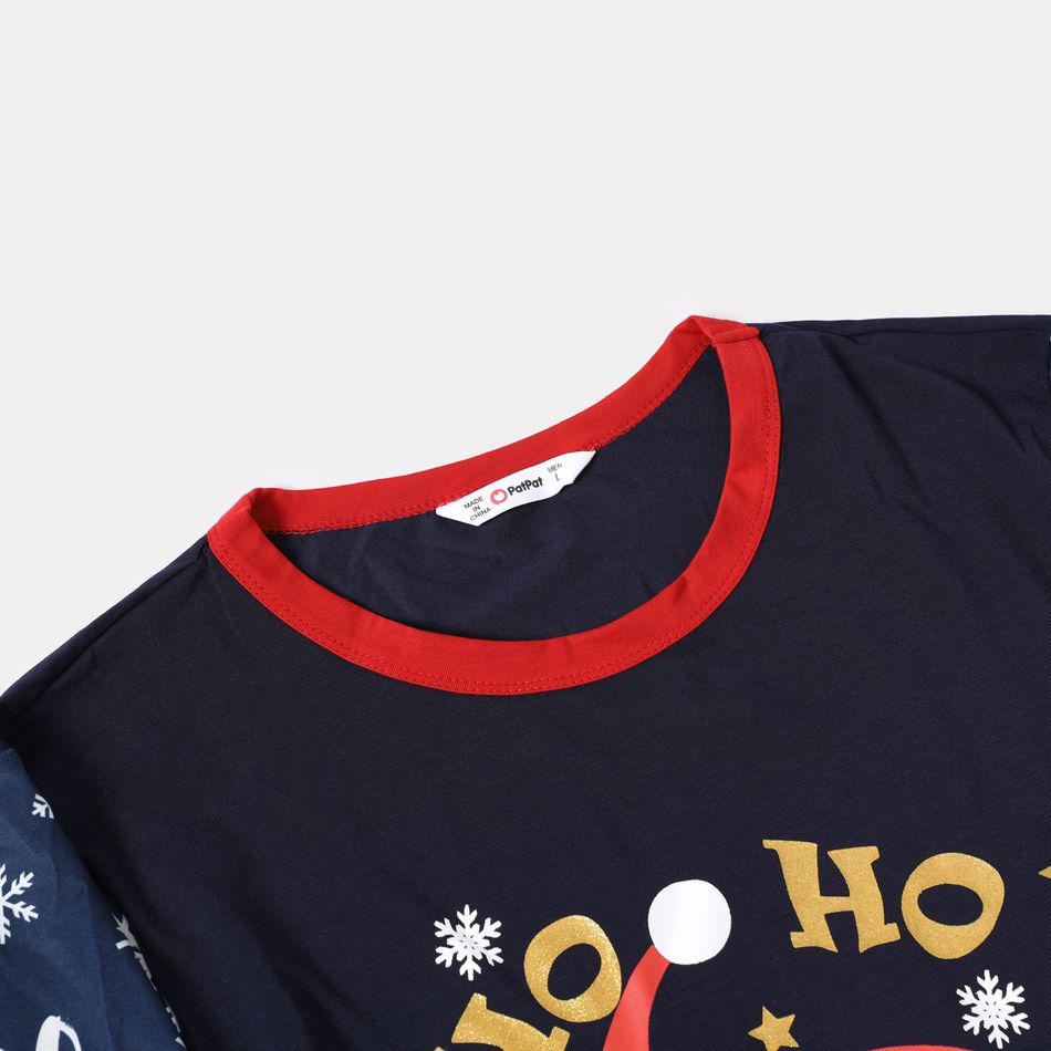 Christmas Santa and Snowflake Print Long-sleeve Family Matching Pajamas Set (Flame Resistant) Royal Blue big image 3
