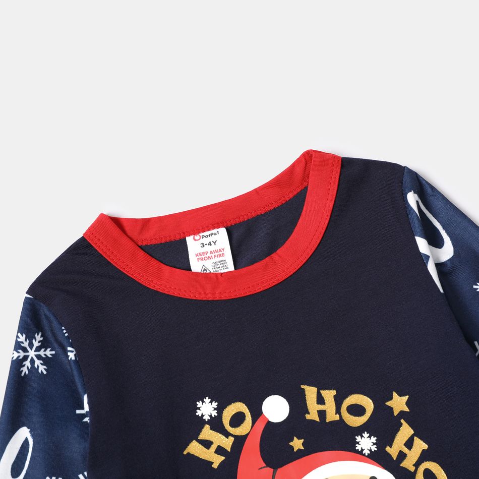 Christmas Santa and Snowflake Print Long-sleeve Family Matching Pajamas Set (Flame Resistant) Royal Blue big image 11