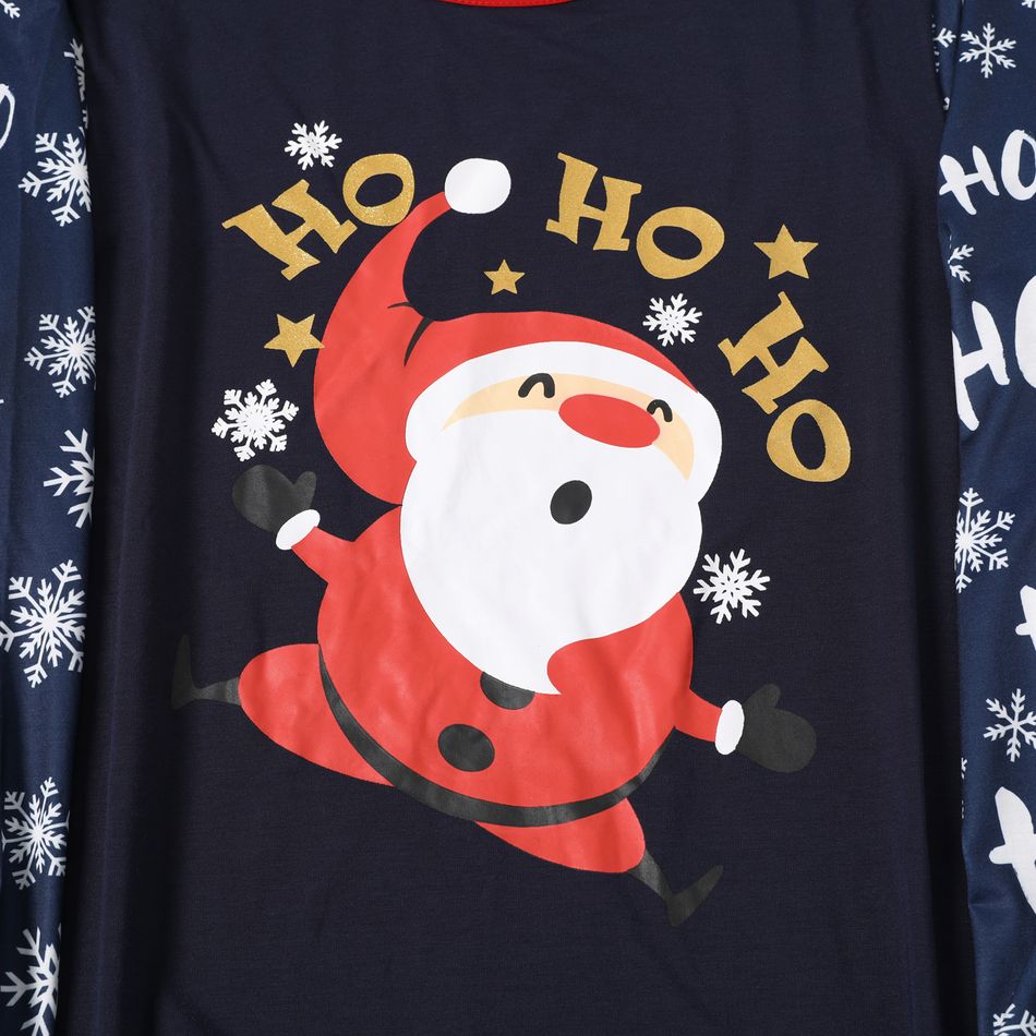 Christmas Santa and Snowflake Print Long-sleeve Family Matching Pajamas Set (Flame Resistant) Royal Blue big image 4