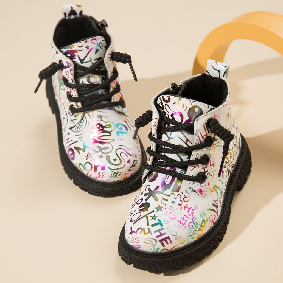 Toddler / Kid Fashion Letter Pattern Lace Up Boots (Zipper Color Random) White big image 1