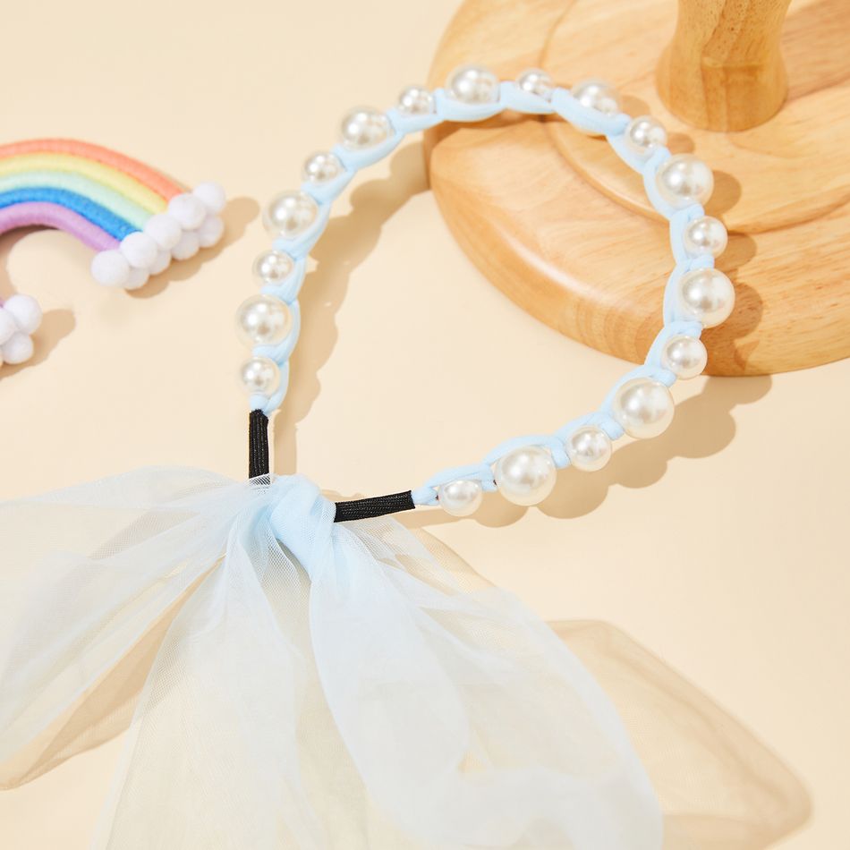 Pearl Streamer Long Ribbon Headband for Girls Light Blue big image 1