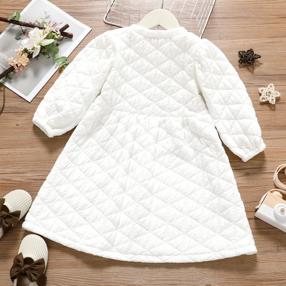 الصلبة الخامس الرقبة مبطن كم طويل فستان أبيض طفل صغير أبيض big image 2
