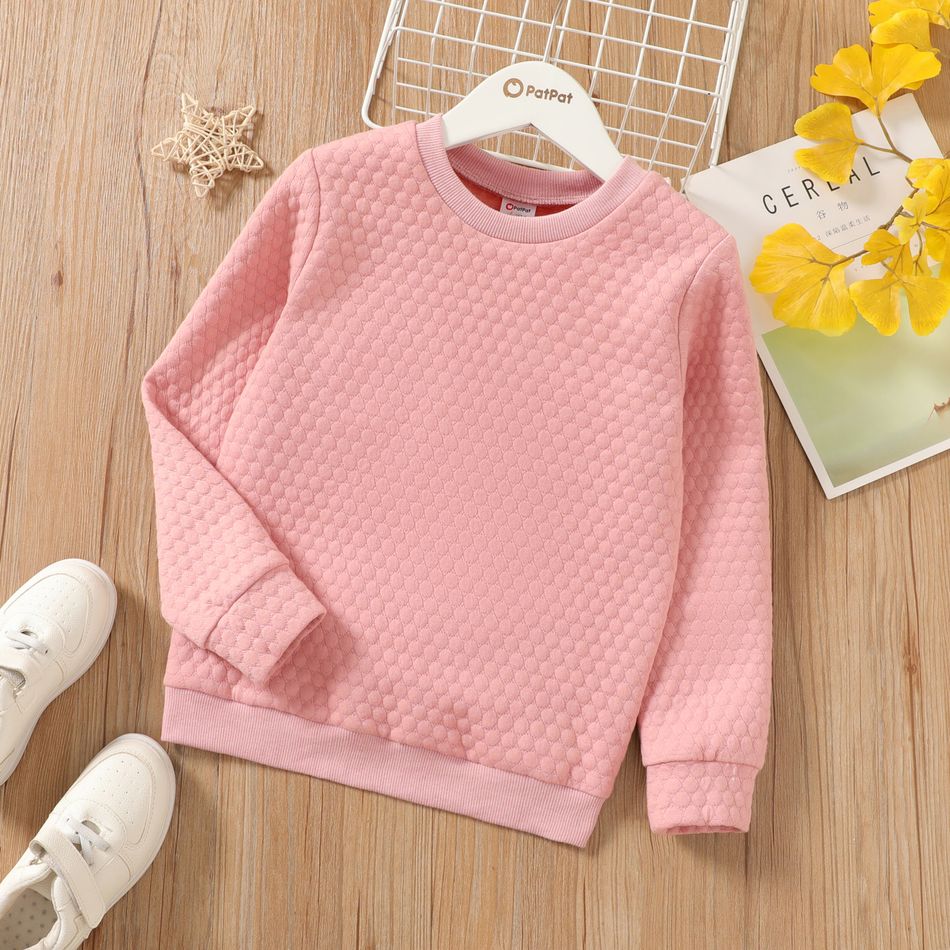 Kid Boy/Kid Girl Casual Textured Solid Color Pullover Sweatshirt Pink big image 1