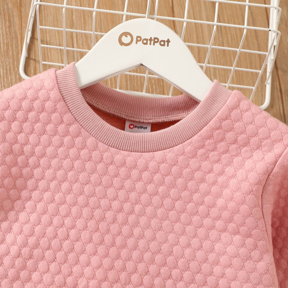 Kid Boy/Kid Girl Casual Textured Solid Color Pullover Sweatshirt Pink big image 5