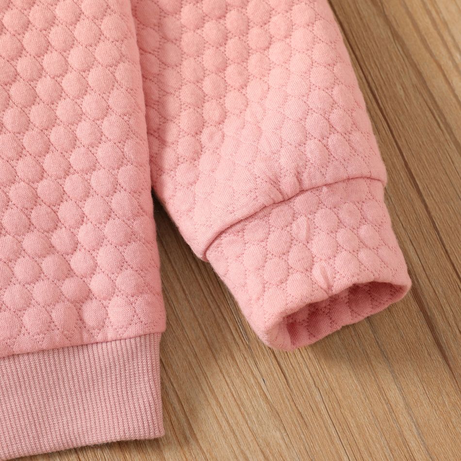 Kid Boy/Kid Girl Casual Textured Solid Color Pullover Sweatshirt Pink big image 4