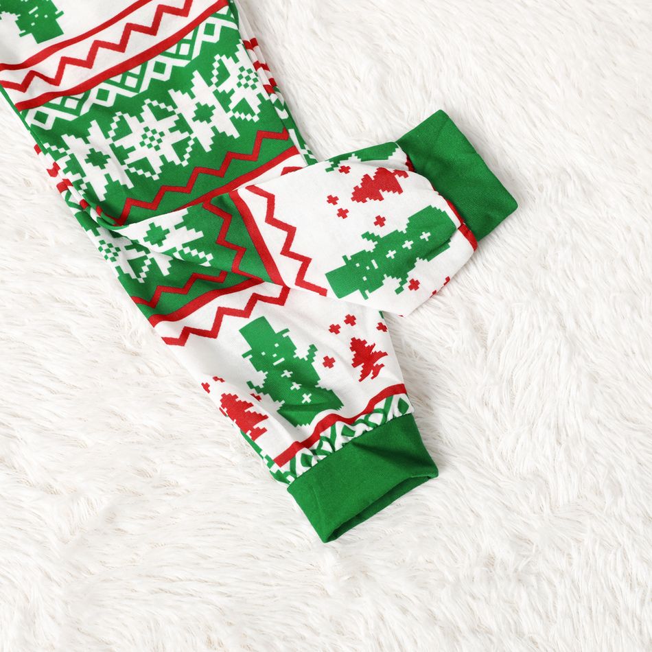 Christmas Snowman and Letters Print Green Family Matching Long-sleeve Pajamas Sets (Flame Resistant) Green big image 10