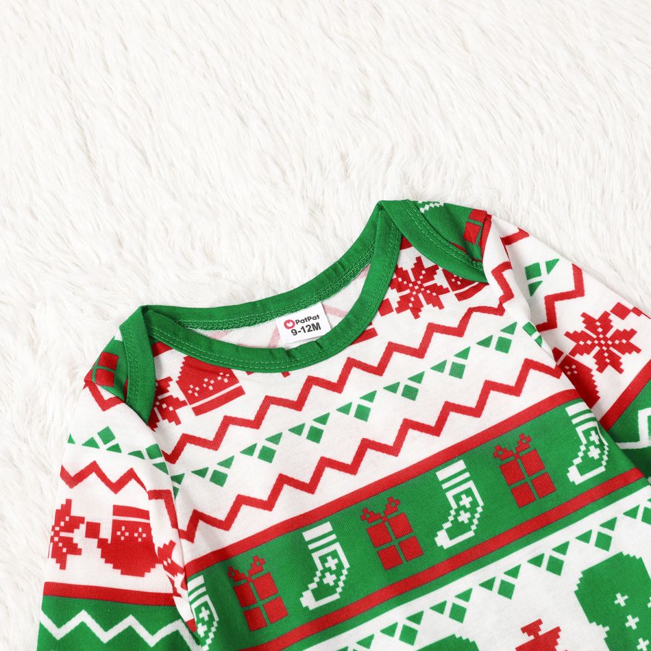 Christmas Snowman and Letters Print Green Family Matching Long-sleeve Pajamas Sets (Flame Resistant) Green big image 11
