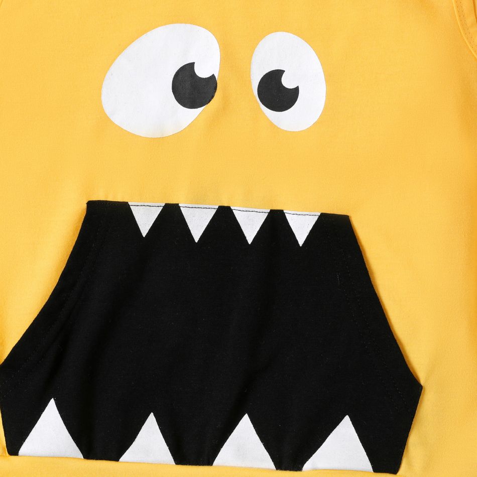 Kid Boy Shark Print Sleeveless Hooded Tank Top Yellow big image 4