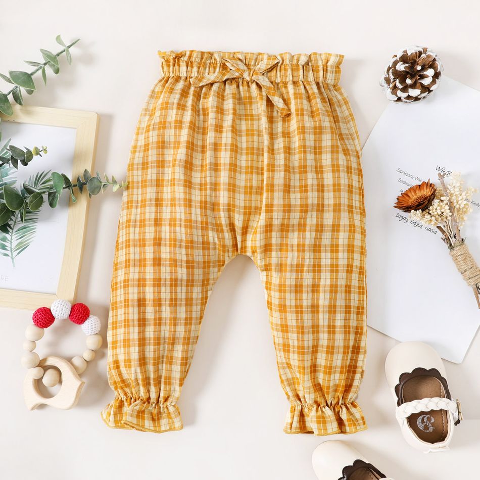 Baby Girl 100% Cotton Solid/Plaid Elasticized Waist Harem Pants Ginger