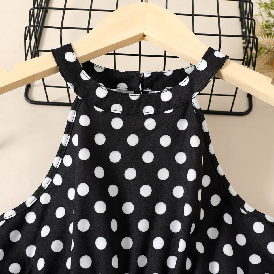 Kid Girl Polka dots Belted Sleeveless Halter Dress Black&White big image 3