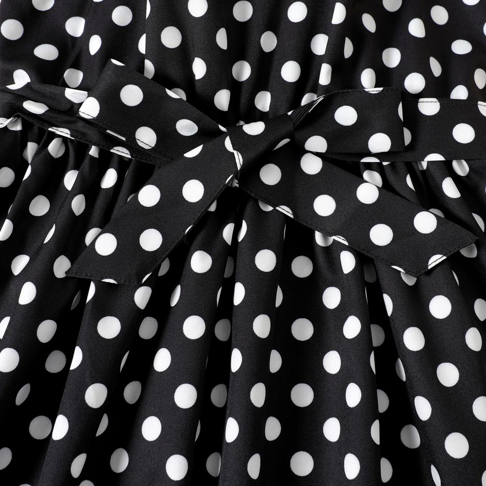 Kid Girl Polka dots Belted Sleeveless Halter Dress Black&White big image 4