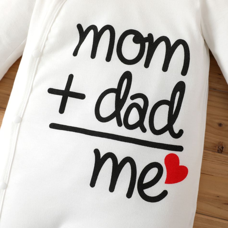 Baby Boy/Girl 95% Cotton Long-sleeve Love Heart and Letter Print Jumpsuit White big image 3