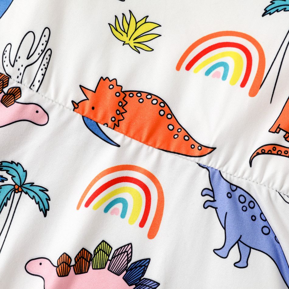 Toddler Girl Dinosaur Rainbow Cactus Print Short-sleeve Dress White big image 4
