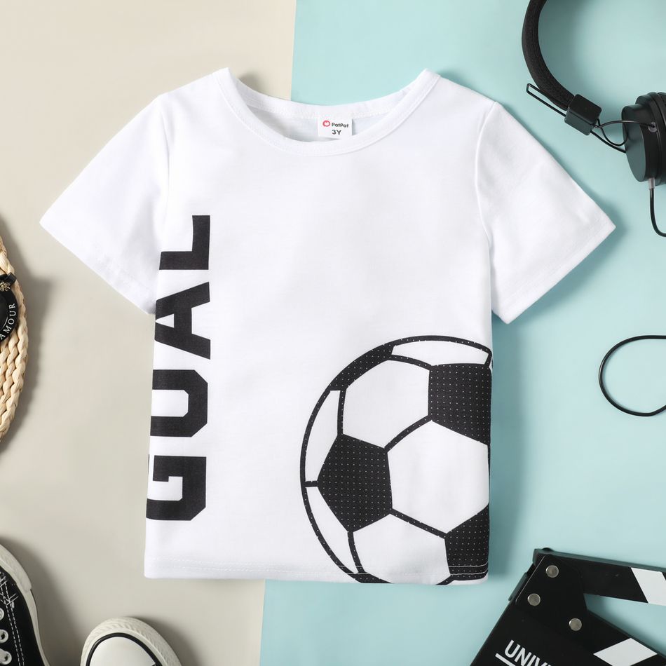 Toddler Boy Letter Football Print Short-sleeve Casual Tee White