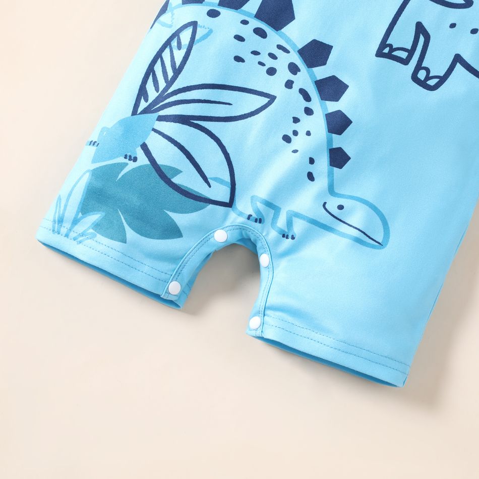 Baby Boy Stripe/Dinosaur Print Short-sleeve Romper Blue big image 6