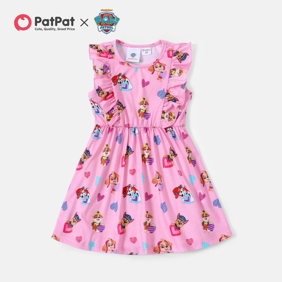 PAW Patrol Toddler Girl Bowknot and Heart Print Tank Dress Pink big image 1